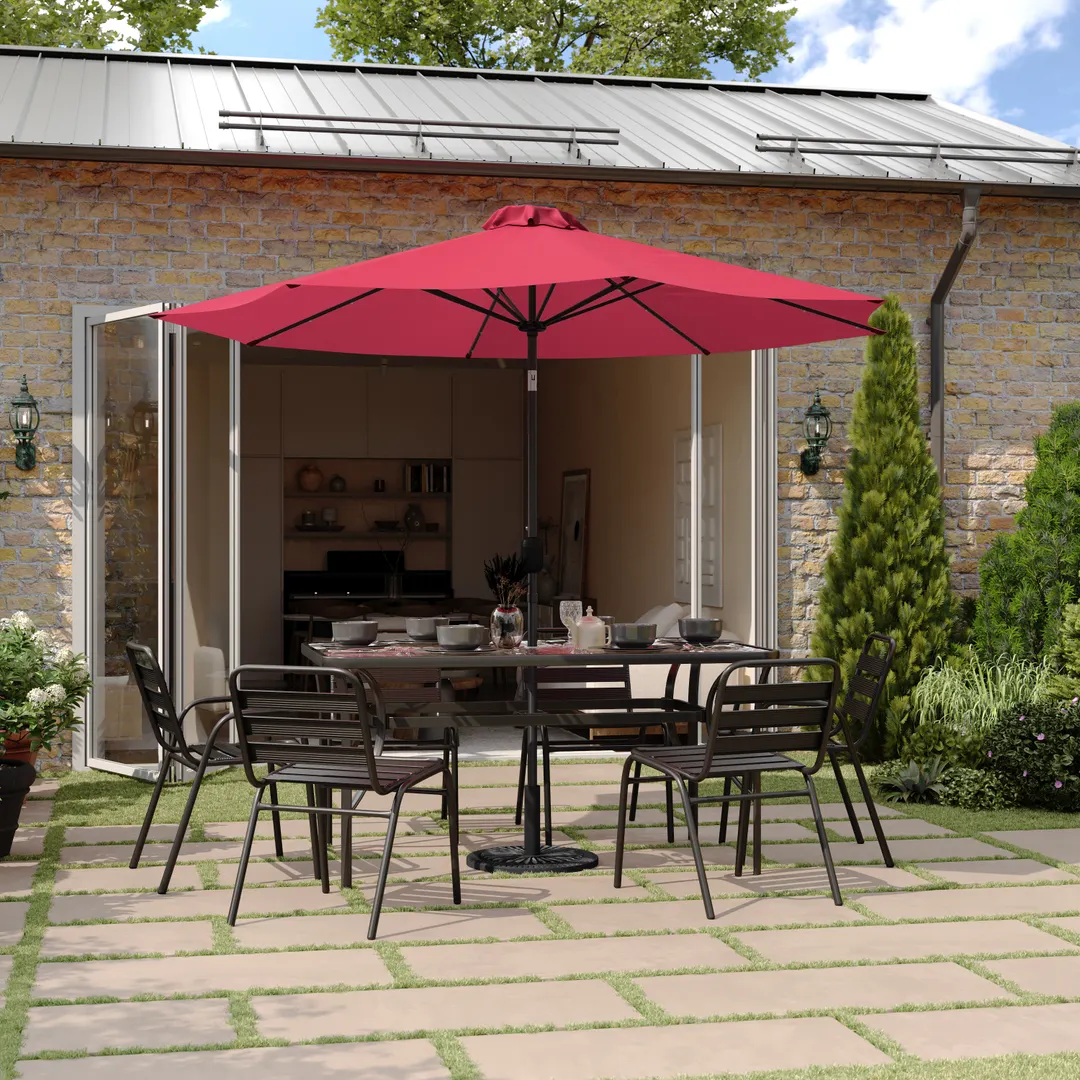 Flash Furniture GM-WL-U22002B-RED-GG 9 ft Round Commercial Patio Umbrella with 32 Solar LED Lights, Red
