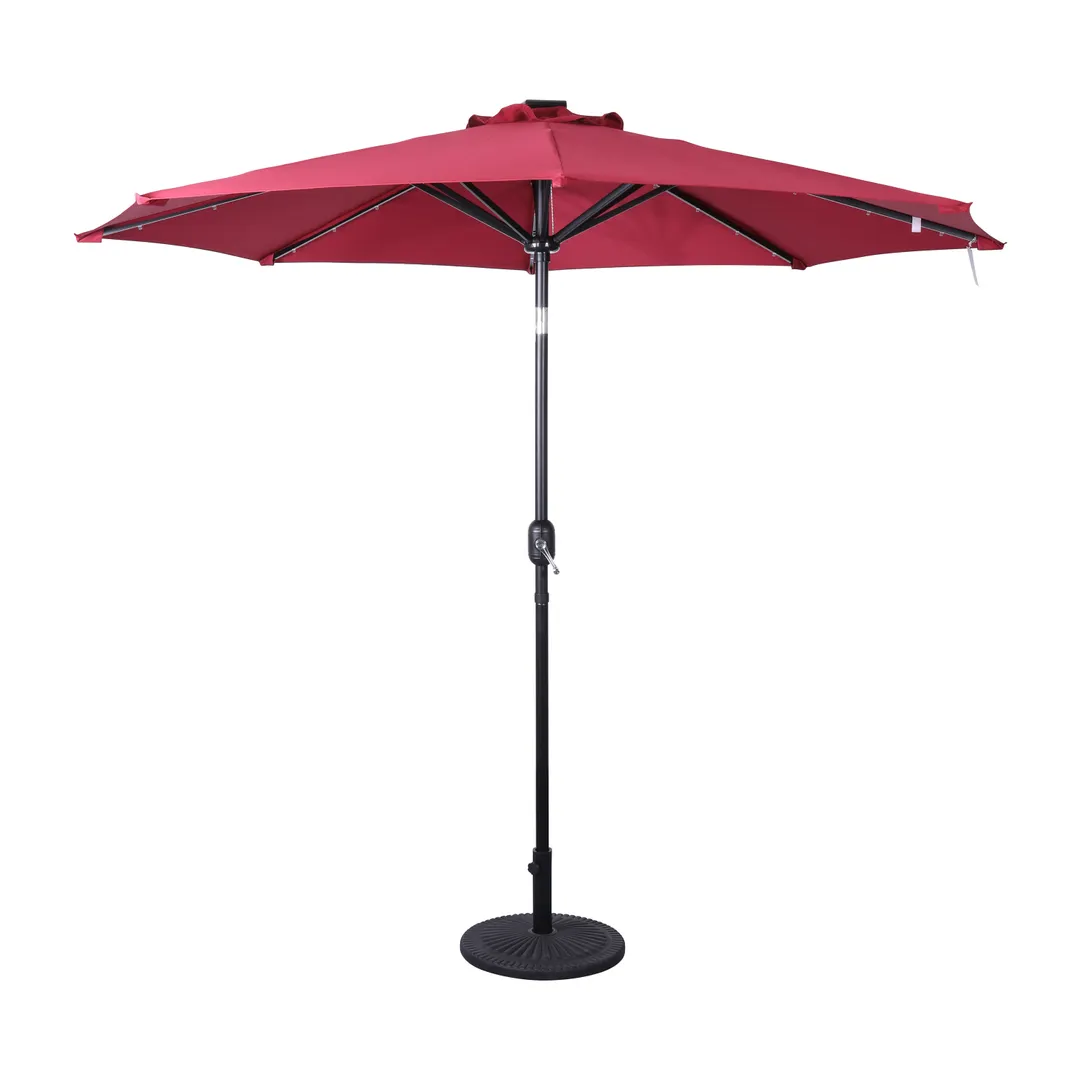Flash Furniture GM-WL-U22002B-RED-GG 9 ft Round Commercial Patio Umbrella with 32 Solar LED Lights, Red