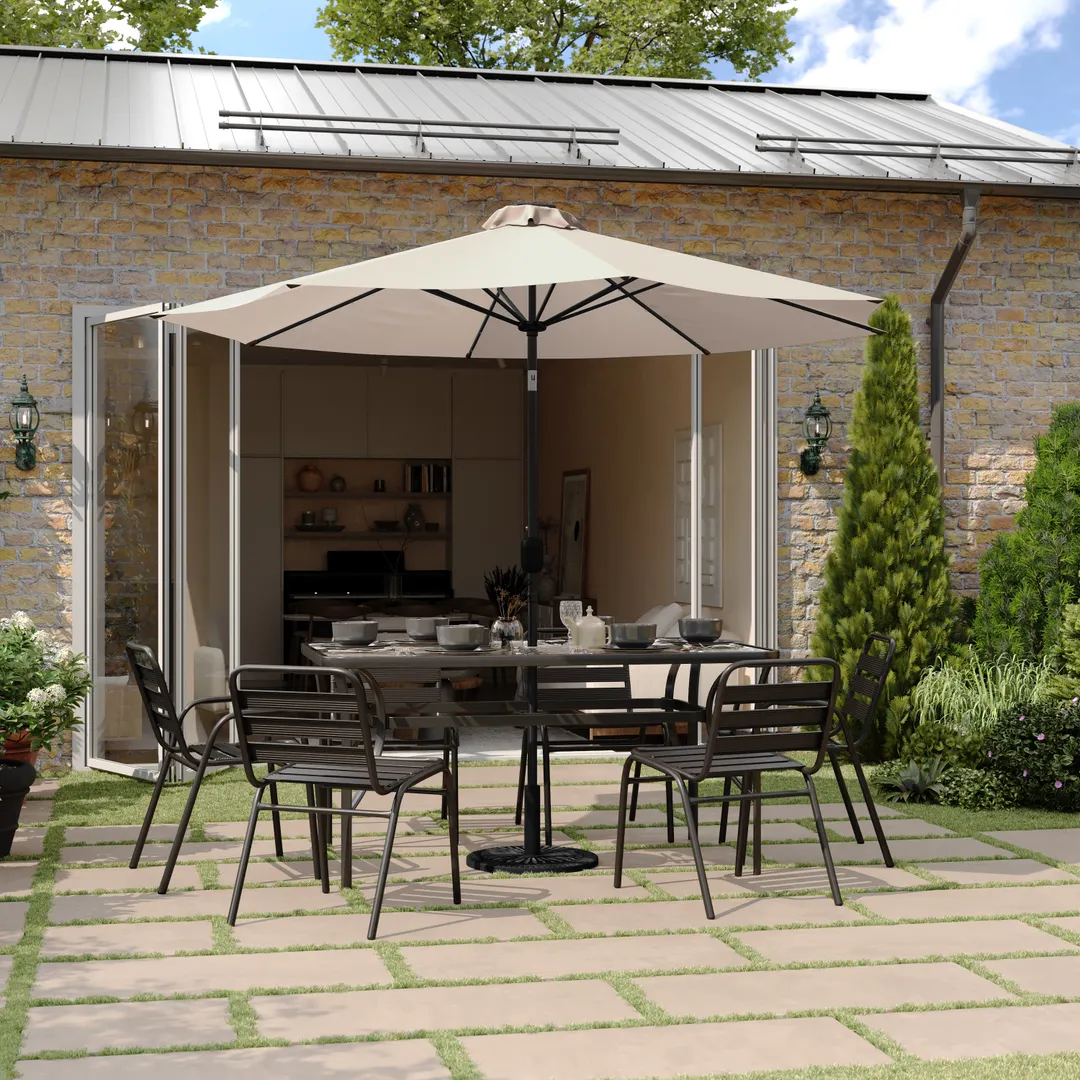 Flash Furniture GM-WL-U22002B-TAN-GG 9 ft Montego Patio Umbrella, Round, Tan, 32 Solar LED Lights, Crank & Tilt