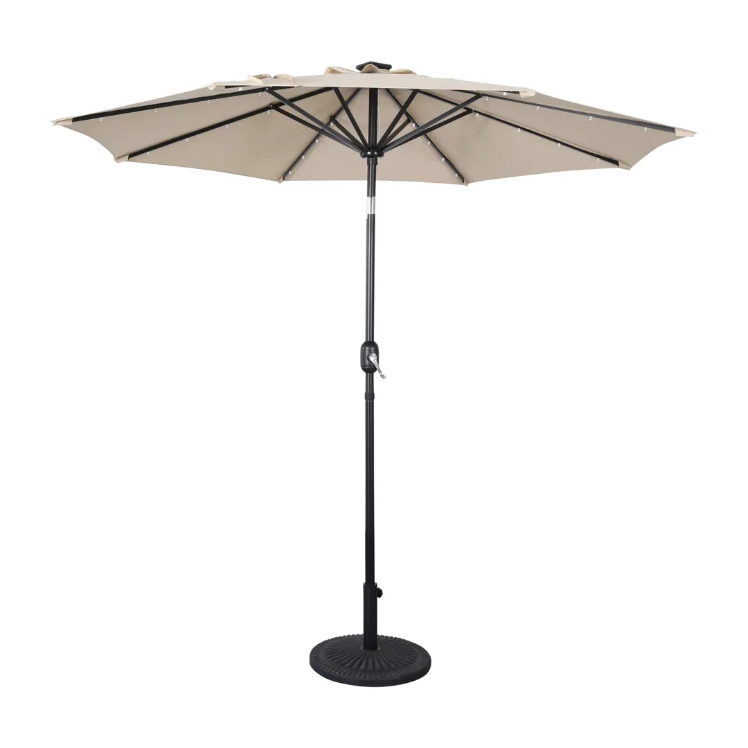 Flash Furniture GM-WL-U22002B-TAN-GG 9 ft Montego Patio Umbrella, Round, Tan, 32 Solar LED Lights, Crank & Tilt
