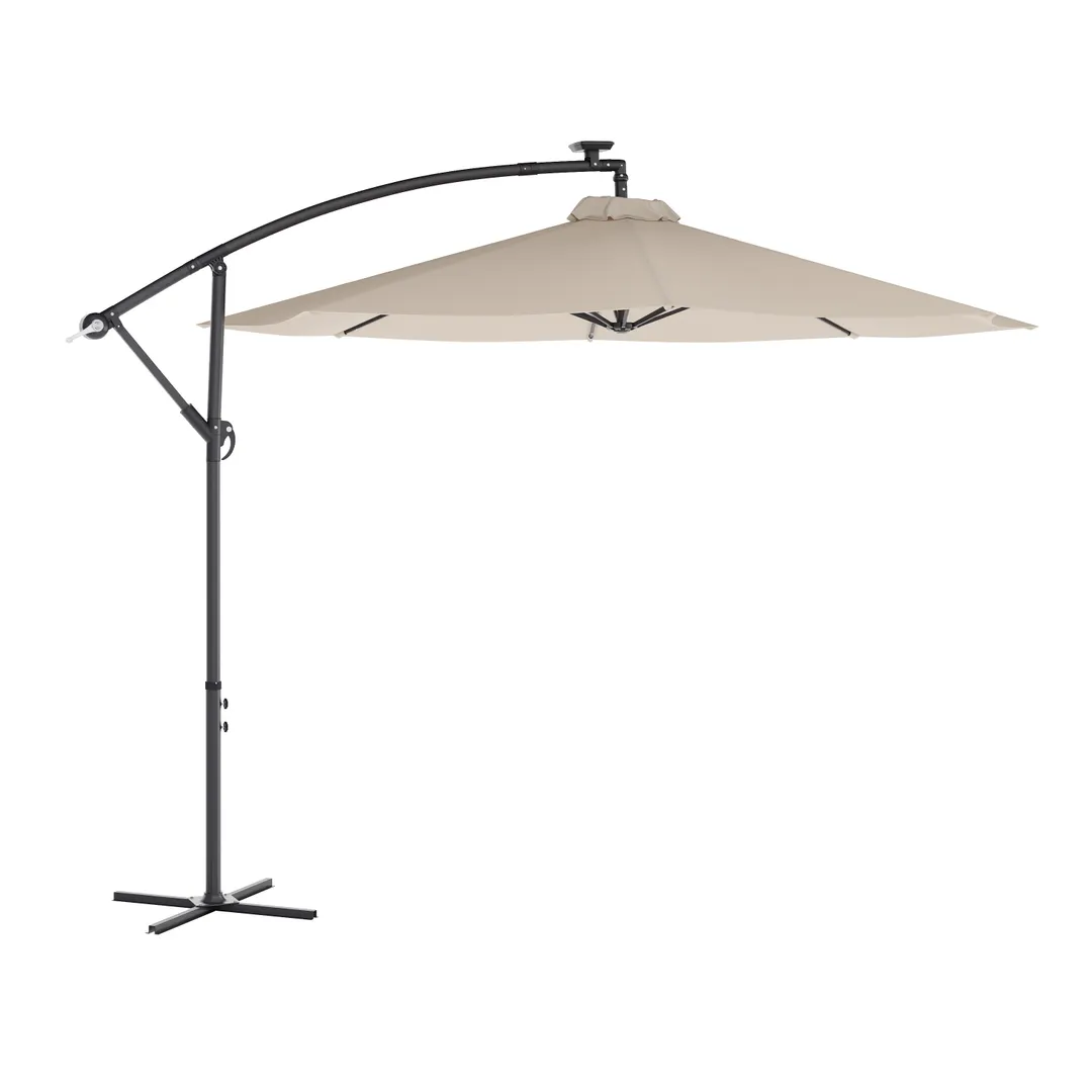 Flash Furniture GM-WL-UU012-TAN-GG 10 ft Tan Round Cantilever Patio Umbrella with 32 Solar LED Lights