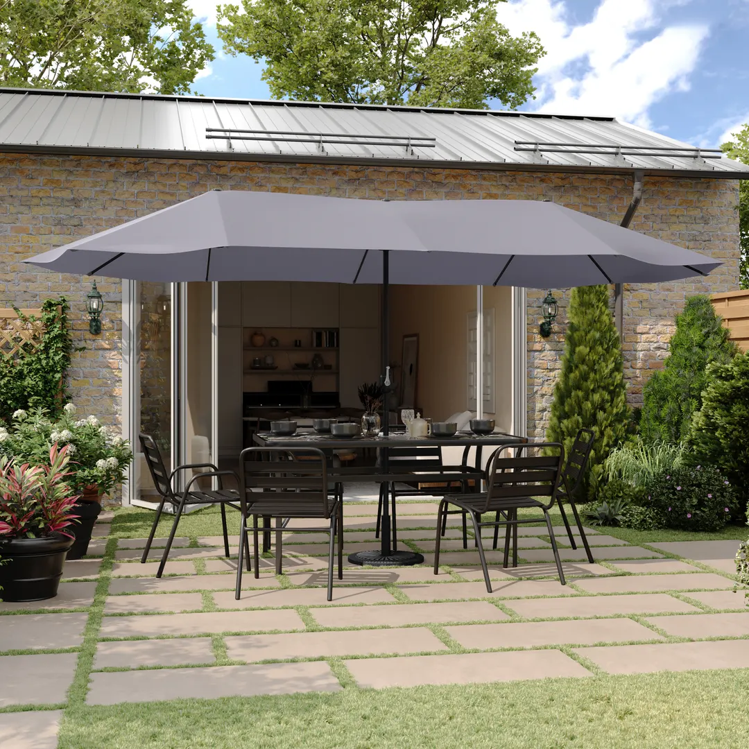 Flash Furniture GM-WL-UU021-GRY-GG 15ft Triple Head Rectangular Patio Umbrella, 2in Steel Pole, Gray