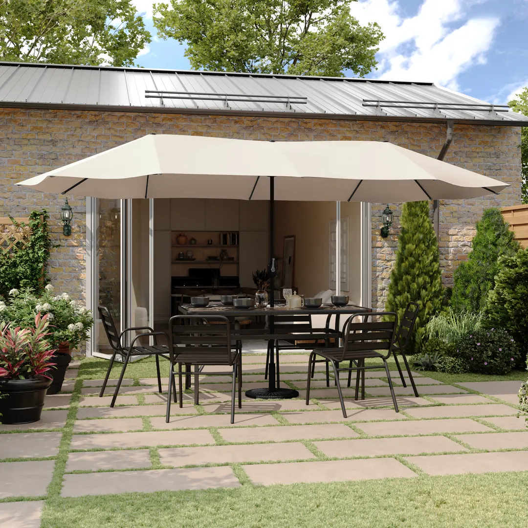 Flash Furniture GM-WL-UU021-TAN-GG 15ft Tan Triple Head Rectangular Patio Umbrella, 2in Steel Pole
