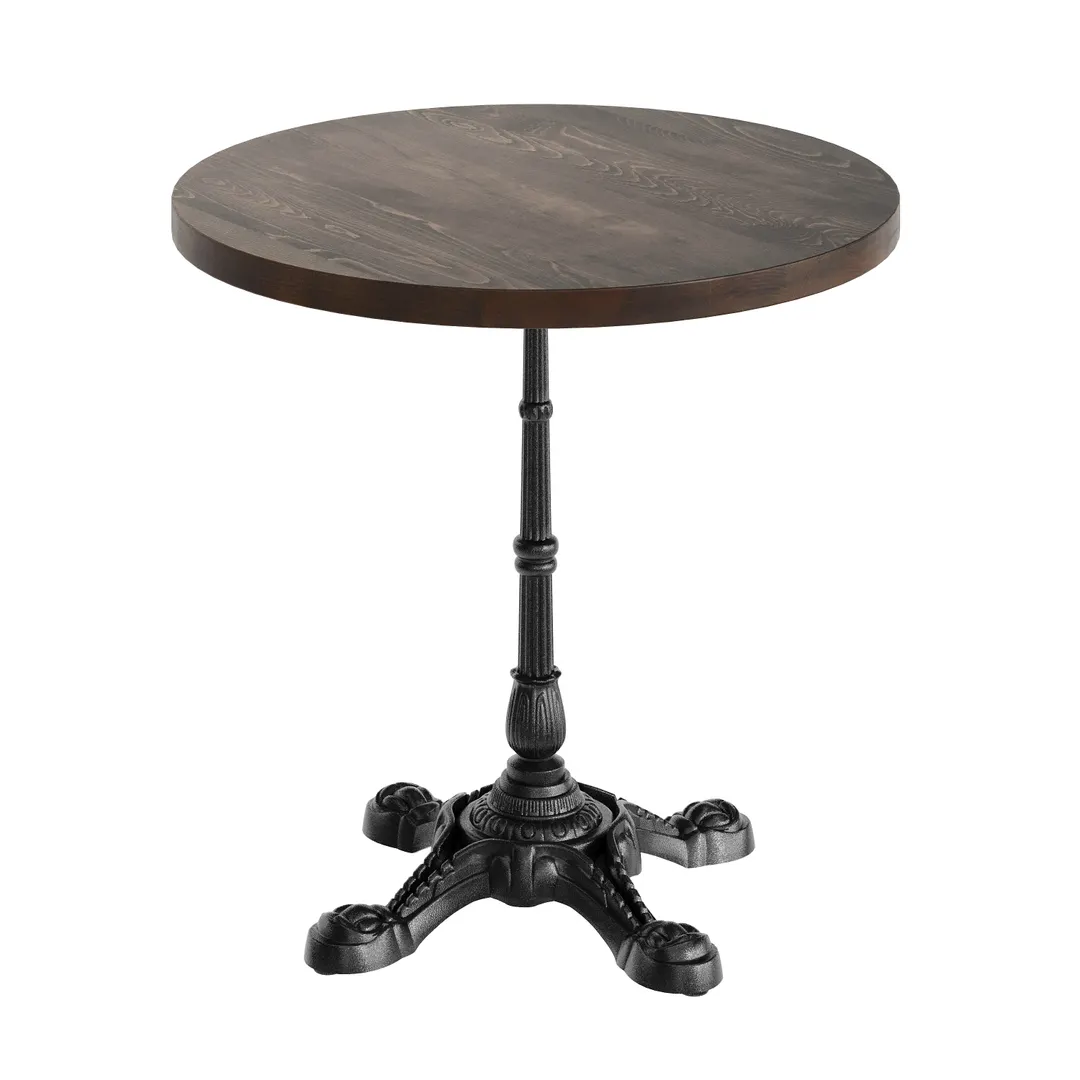Flash Furniture GSF-RD30-DKBRN-SDAT2222-GG 30" Round Beech Wood Butcher Block Table Top, Dark Brown, Black Cast Iron Base