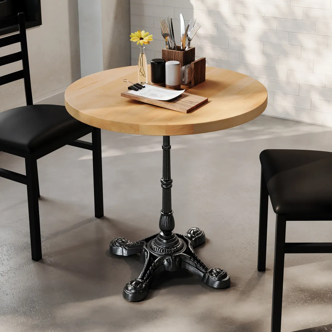 Flash Furniture GSF-RD30-NAT-SDAT2222-GG 30" Round Beech Wood Butcher Block Table Top, Natural Finish, Black Cast Iron Base