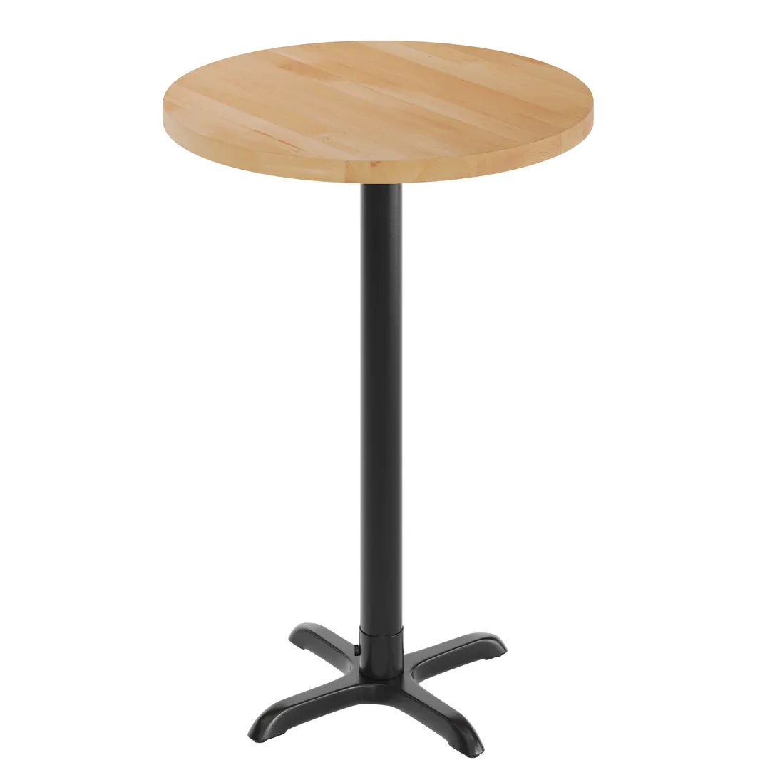 Flash Furniture GSF-RD30-NAT-T2222B-GG 30" Round Beech Wood Butcher Block Table Top, Natural Finish, Black Cast Iron X-Base