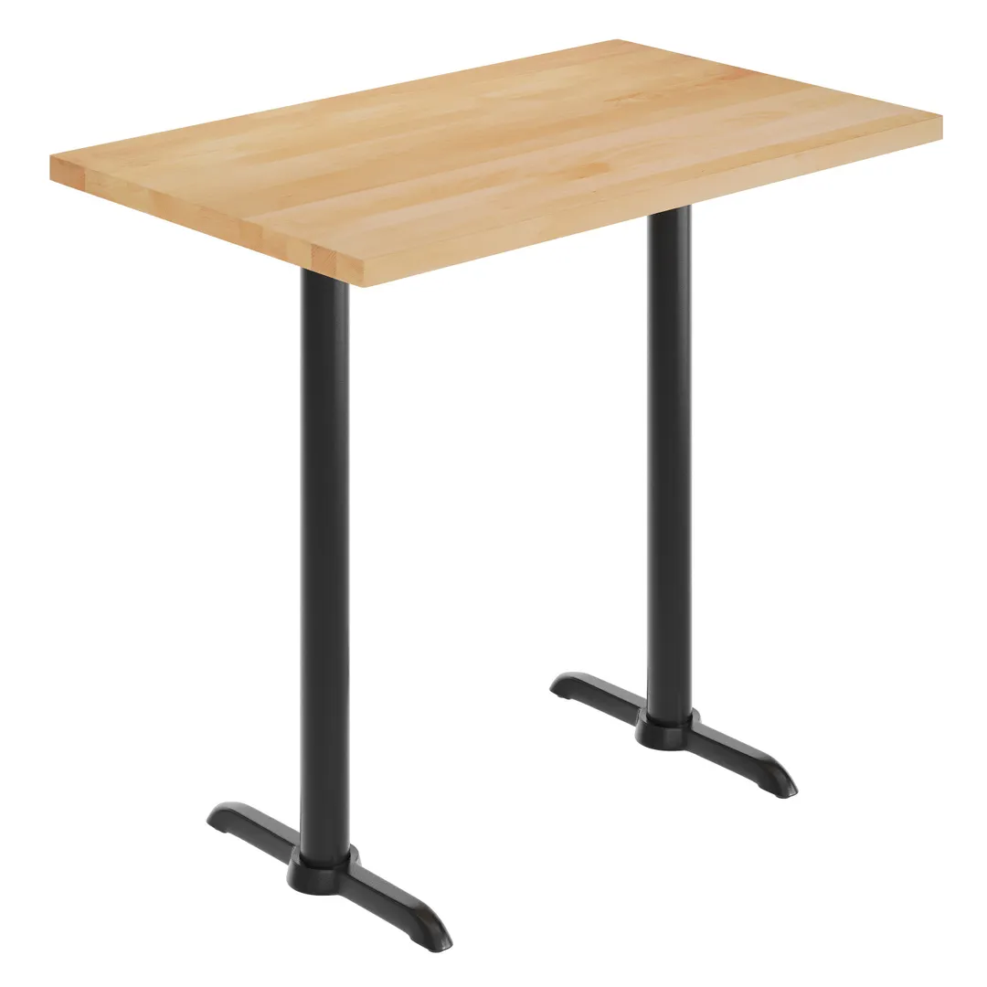 Flash Furniture GSF-REC3048-NAT-T0522B-GG 30x48 Rectangular Butcher Block Wood Table Top, Natural Beech Wood, Black T-Bases