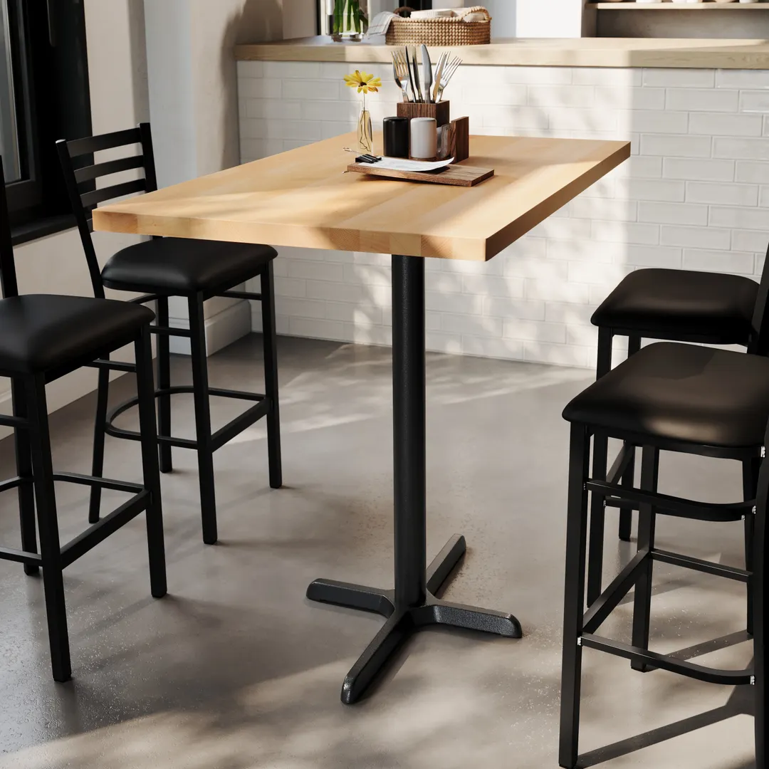 Flash Furniture GSF-REC3048-NAT-T2230B-GG 30x48 Rectangular Beech Wood Butcher Block Table Top, Natural Finish, Black X-Base