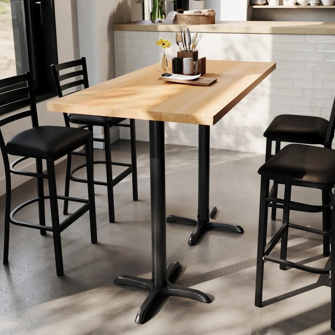 Flash Furniture GSF-REC3060-NAT-T2222B-GG 30x60 Rectangular Beech Wood Butcher Block Table Top, Natural Finish, Black Cast Iron Base