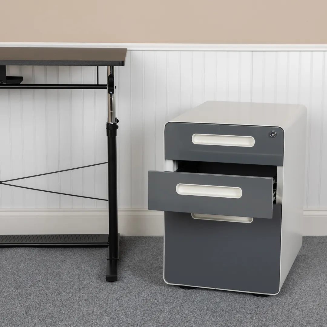 Flash Furniture HZ-AP535-02-DGY-WH-GG Mobile Drawer Cabinet