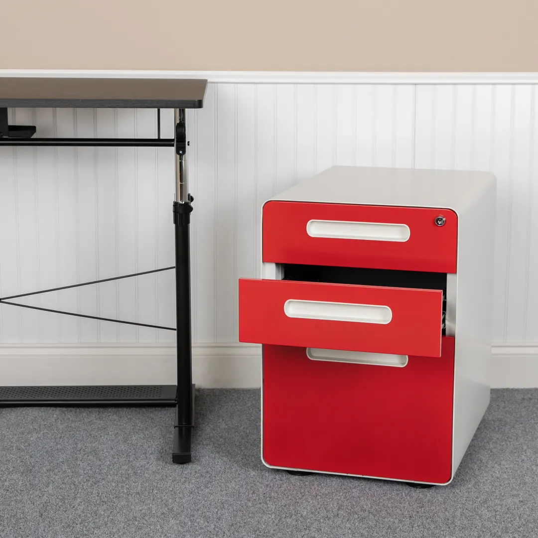 Flash Furniture HZ-AP535-02-RED-WH-GG Mobile Drawer Cabinet