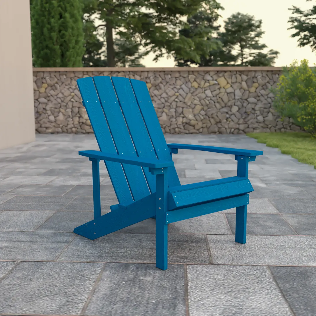 Flash Furniture JJ-C14501-BLU-GG Blue Adirondack Chair, 350 lb. Capacity, Weather-Resistant Polystyrene