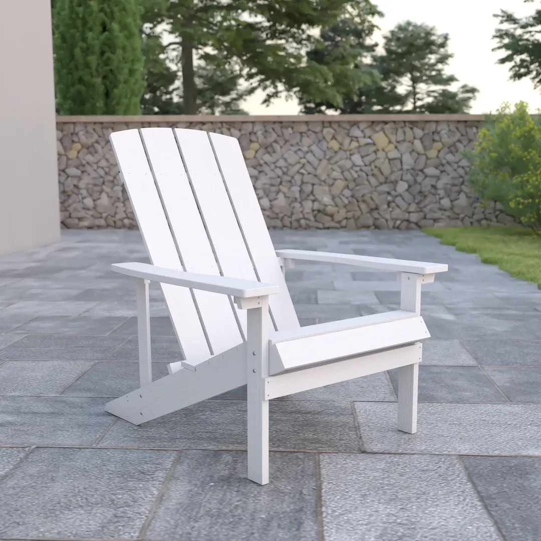 Flash Furniture JJ-C14501-WH-GG White Adirondack Chair, 350 lb. Capacity, Weather-Resistant Polystyrene