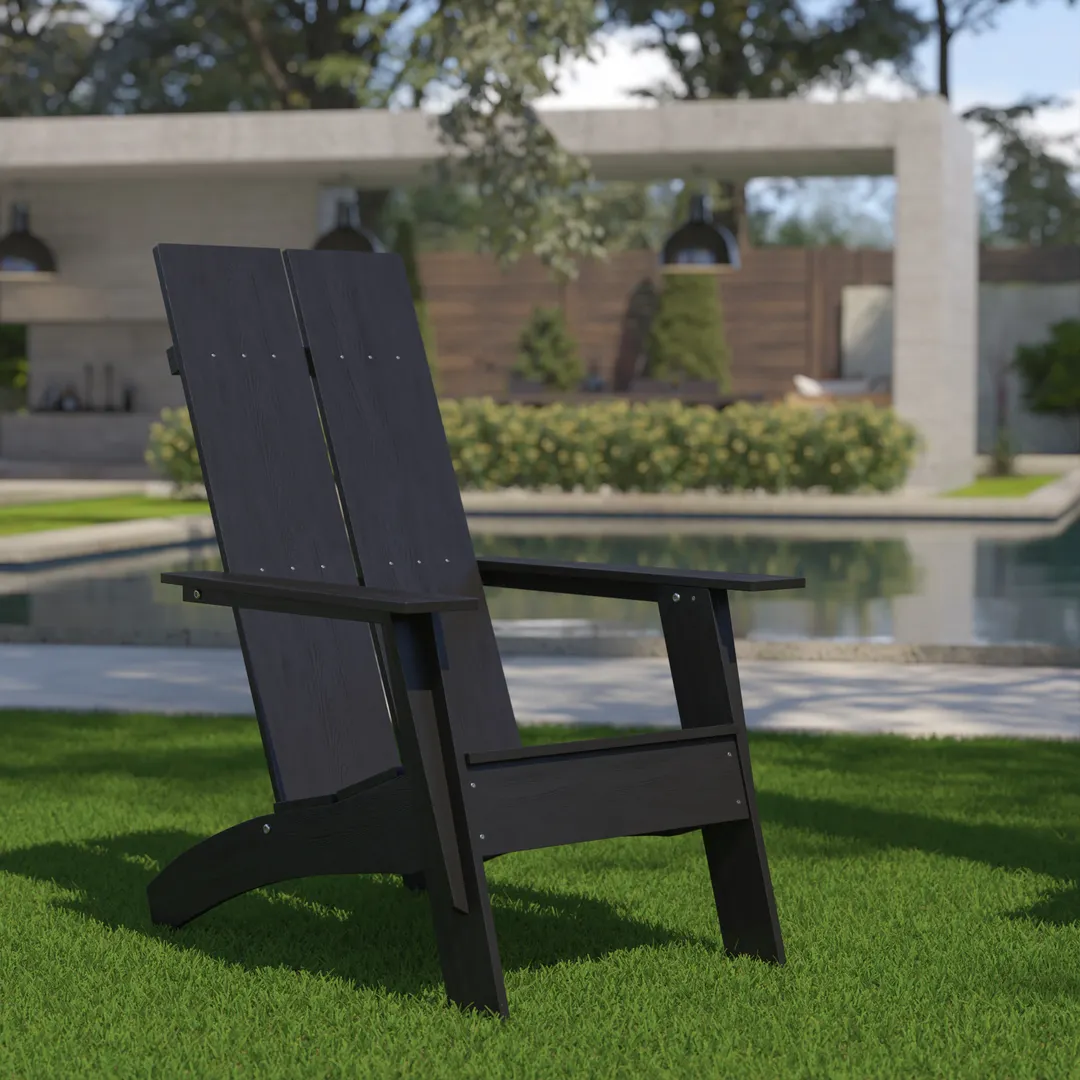Flash Furniture JJ-C14509-BK-GG Sawyer Modern Adirondack Chair, All-Weather Poly Resin Wood, Black Finish