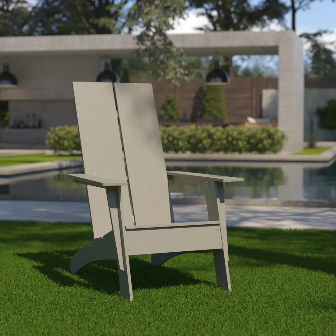 Flash Furniture JJ-C14509-GY-GG Sawyer Modern Adirondack Chair, Gray, All-Weather Poly Resin Wood