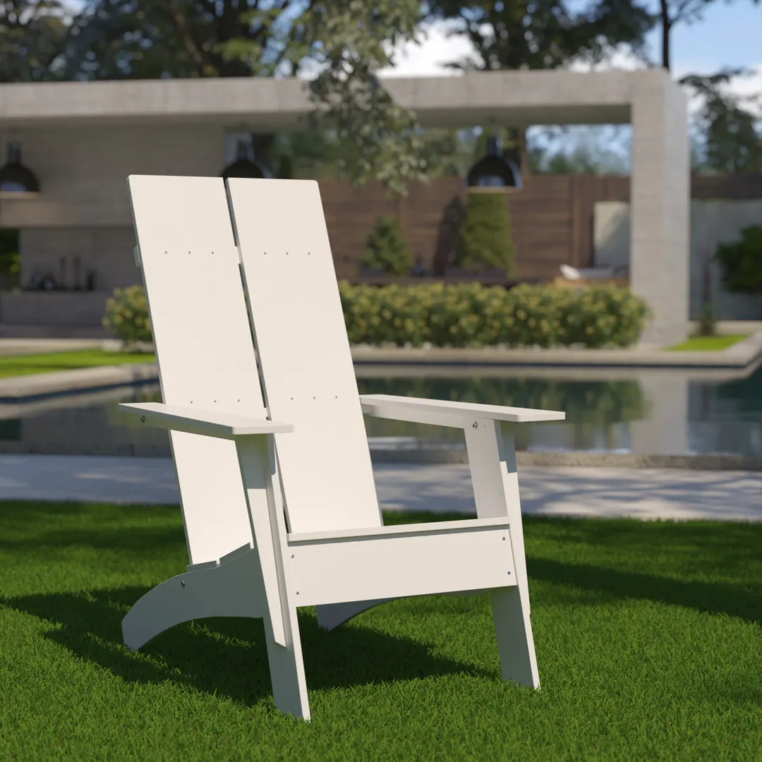 Flash Furniture JJ-C14509-WH-GG Sawyer Modern Adirondack Chair, White, All-Weather Poly Resin Wood
