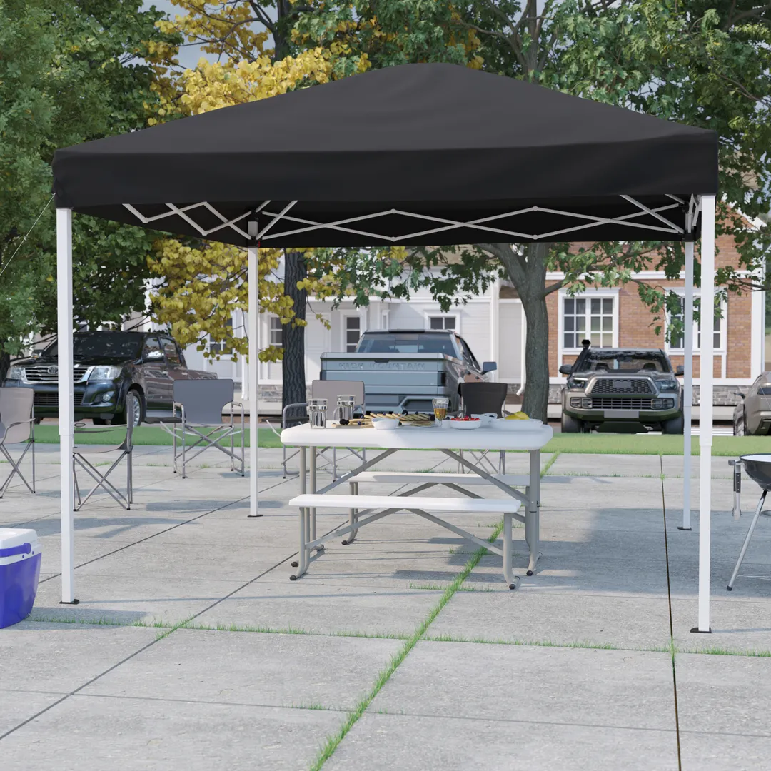 Flash Furniture JJ-GZ1010-BK-GG 10'x10' Pop-up Canopy Tent, Water & UV Resistant, Black, Powder Coated Legs
