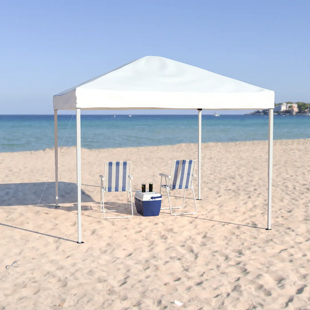 Flash Furniture JJ-GZ1010-WH-GG 10'x10' Pop-up Canopy Tent, White, Water and UV Resistant, Powder Coated Legs