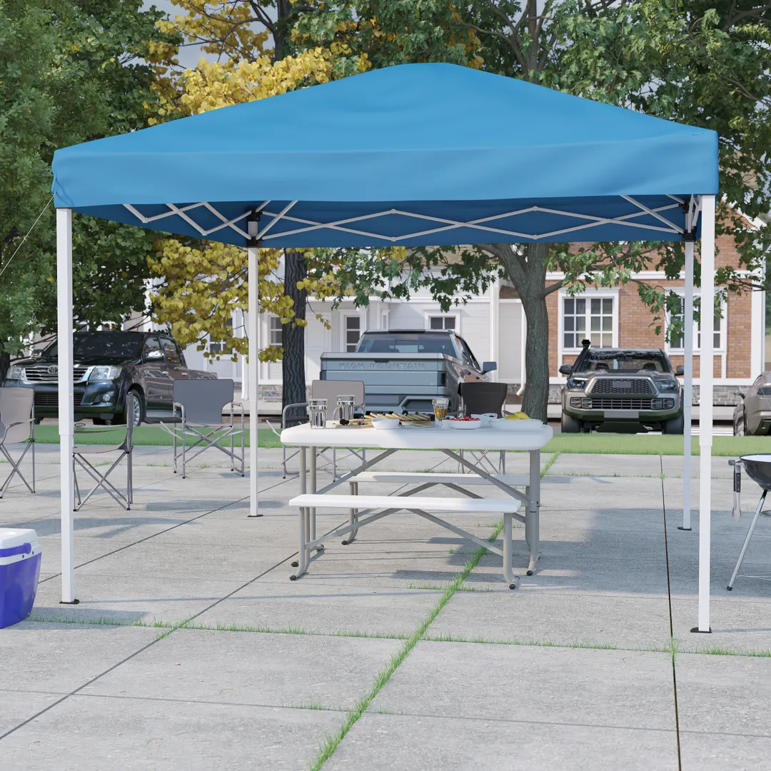 Flash Furniture JJ-GZ10103-BL-GG 10'x10' Blue Pop-up Canopy Tent Set with Folding Bench and Table