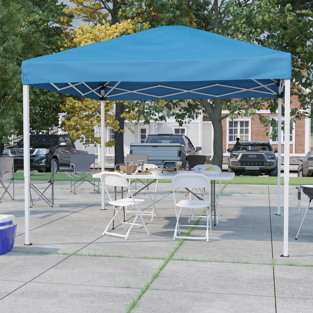 Flash Furniture JJ-GZ10183Z-4LEL3-BLWH-GG Otis 10'x10' Pop-up Canopy Set with 4 Folding Chairs