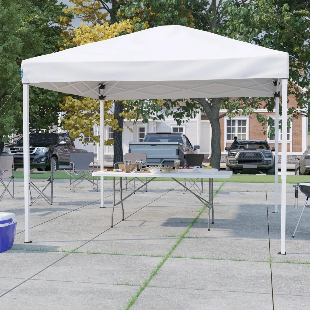 Flash Furniture JJ-GZ10183Z-WH-GG 10'x10' White Pop-up Canopy Tent and Folding Bench Set