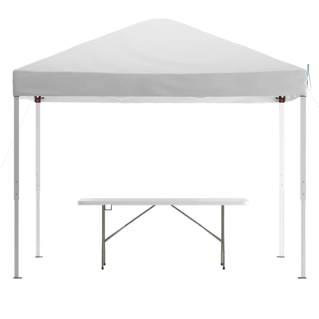 Flash Furniture JJ-GZ10183Z-WH-GG 10'x10' White Pop-up Canopy Tent and Folding Bench Set