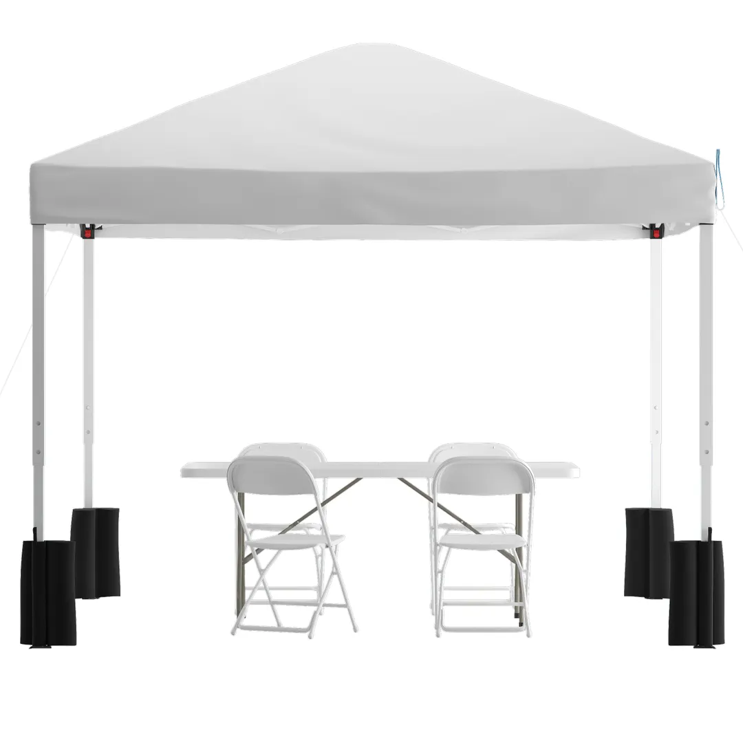 Flash Furniture JJ-GZ10PKG183Z-WH-GG 10'x10' White Pop-up Canopy Tent and 6' Folding Table Set with Wheeled Carry Case