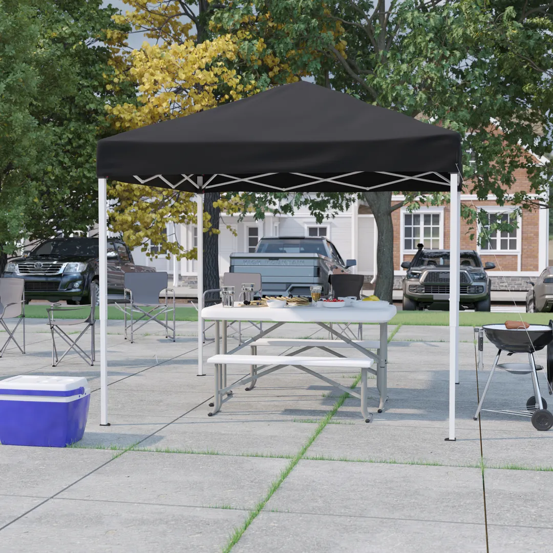 Flash Furniture JJ-GZ88-BK-GG 8'x8' Pop-up Canopy Tent, Black, Water & UV Resistant, Powder Coated