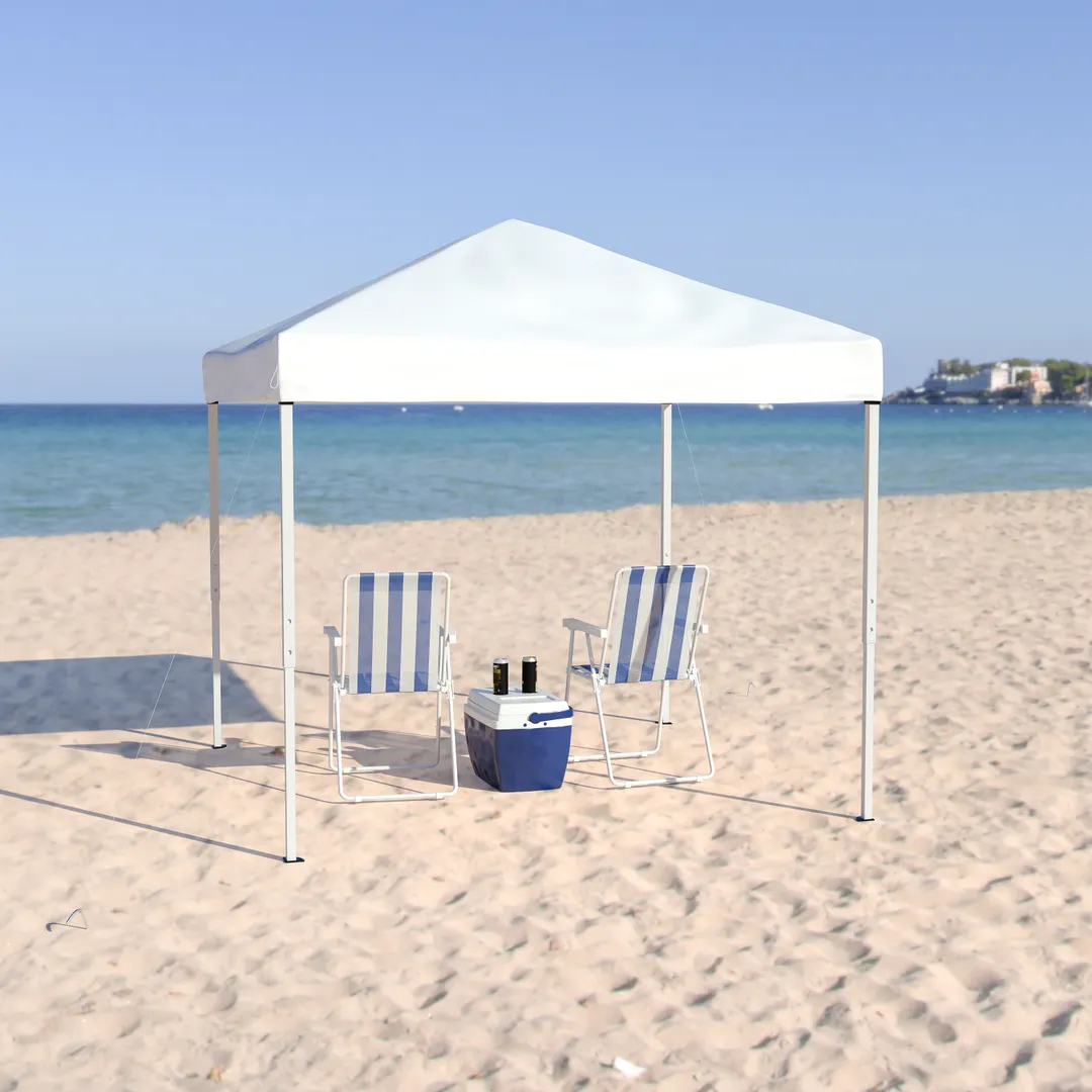 Flash Furniture JJ-GZ88-WH-GG 8'x8' Pop-up Canopy Tent, White, Water and UV Resistant, Powder Coated Legs