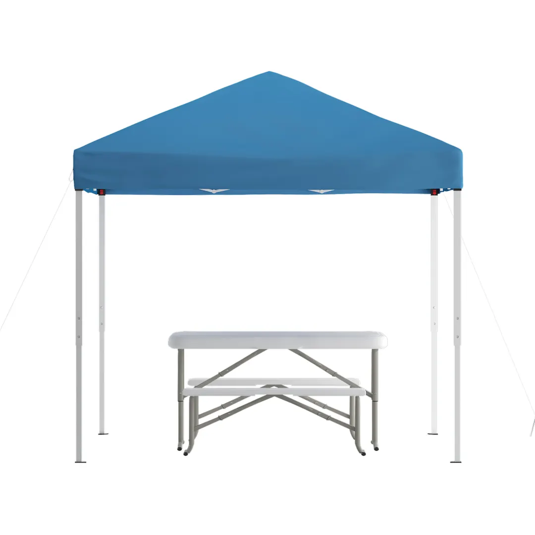 Flash Furniture JJ-GZ88103-BL-GG 8'x8' Blue Pop-up Canopy Tent with Folding Table and Benches Set