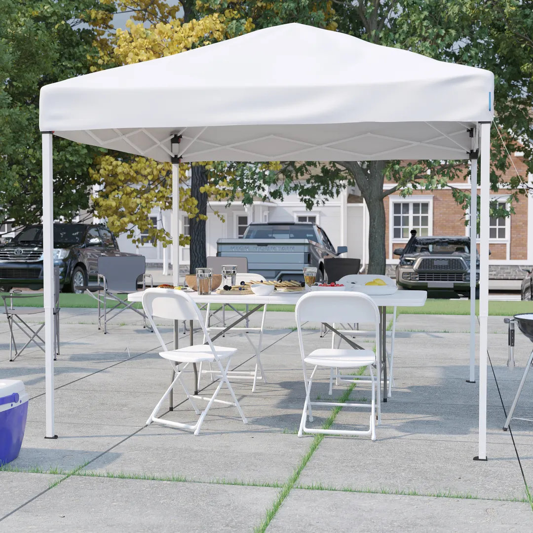 Flash Furniture JJ-GZ88183Z-4LEL3-WHWH-GG 8'x8' White Pop-up Canopy Tent with Table and 4 Chairs Set