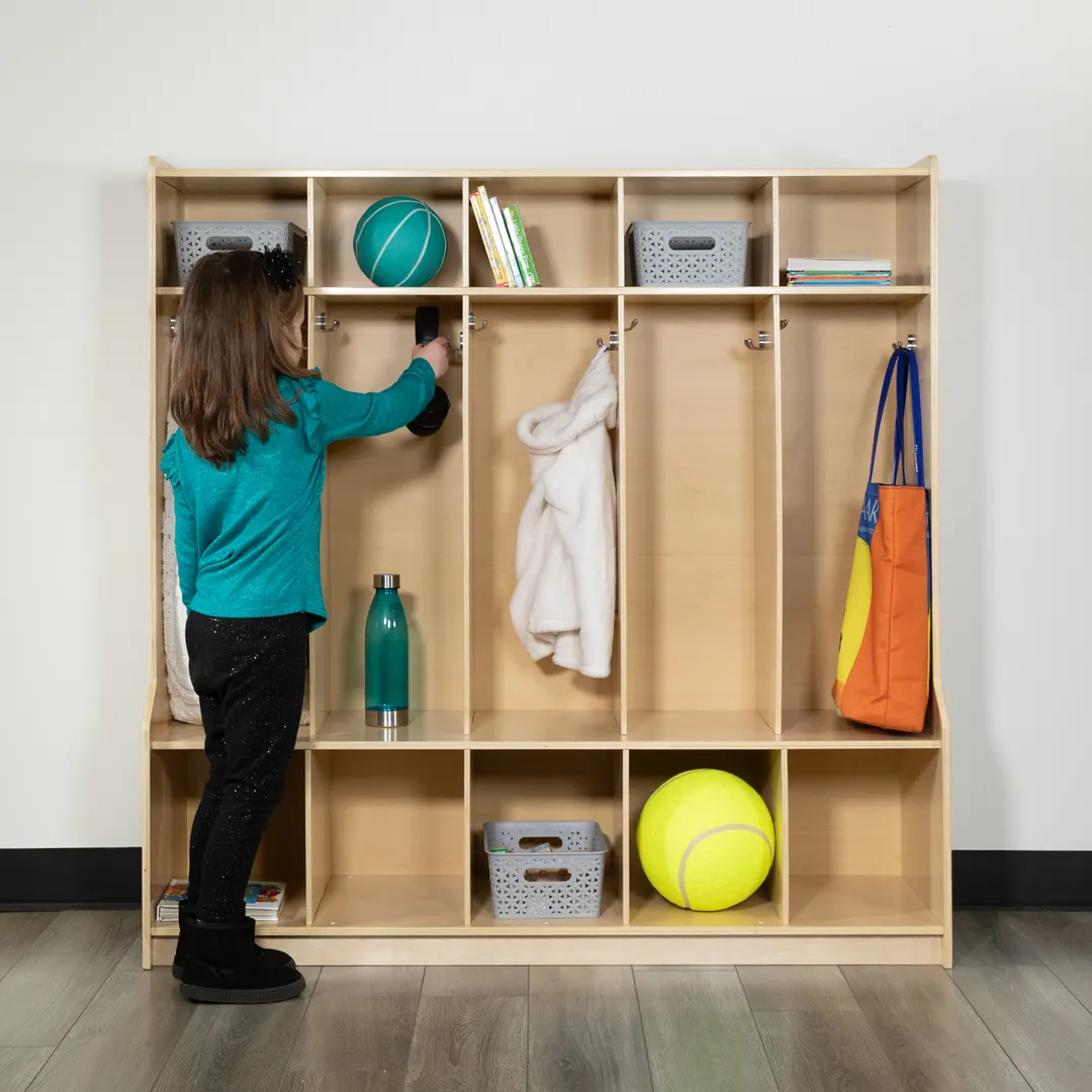 Flash Furniture MK-LCKR001-GG Hercules Wooden 5 Section School Coat Locker with Bench, 48H x 48L