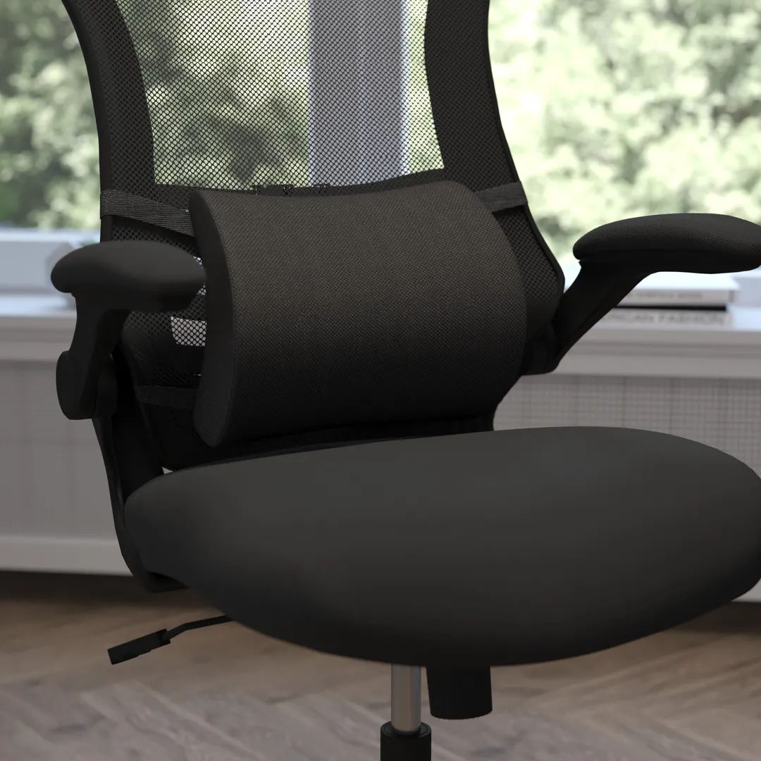 Flash Furniture MR-LC101-BK-GG Rey Lumbar Support Pillow, Black Mesh Fabric, CertiPUR-US Memory Foam