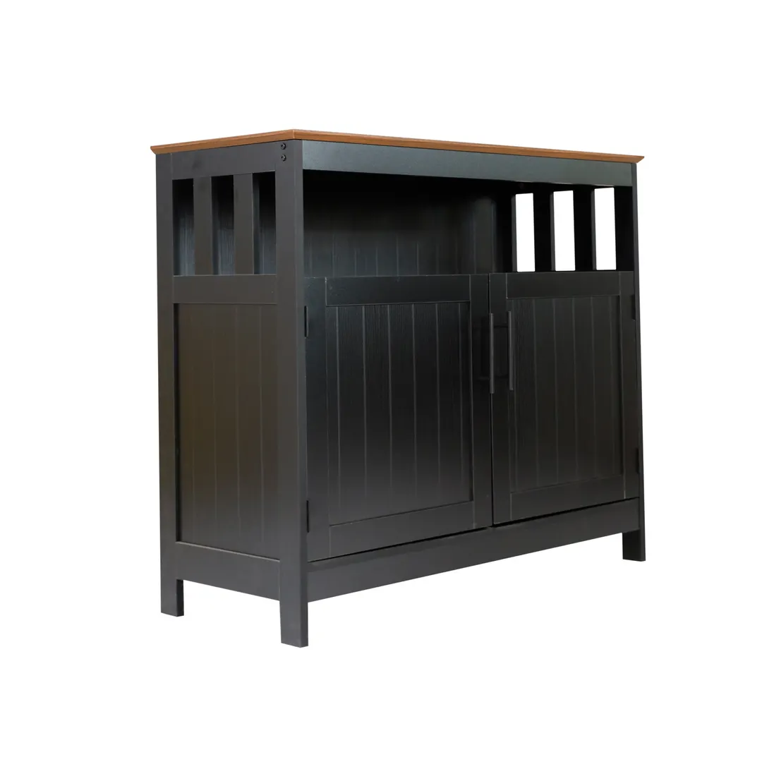 Flash Furniture NAN-F-HY-B23108-BLWAL-GG Mayfield Classic 40 Buffet Cabinet, Black with Walnut Finish Top