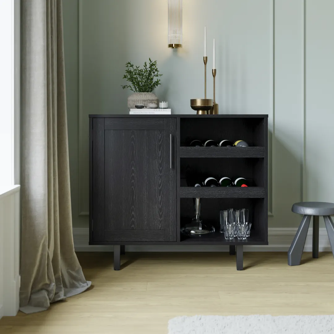 Flash Furniture NAN-F-HY-B23113-BLK-GG Elmont Classic Bar Cabinet, Shaker Style Single Door, Black Finish