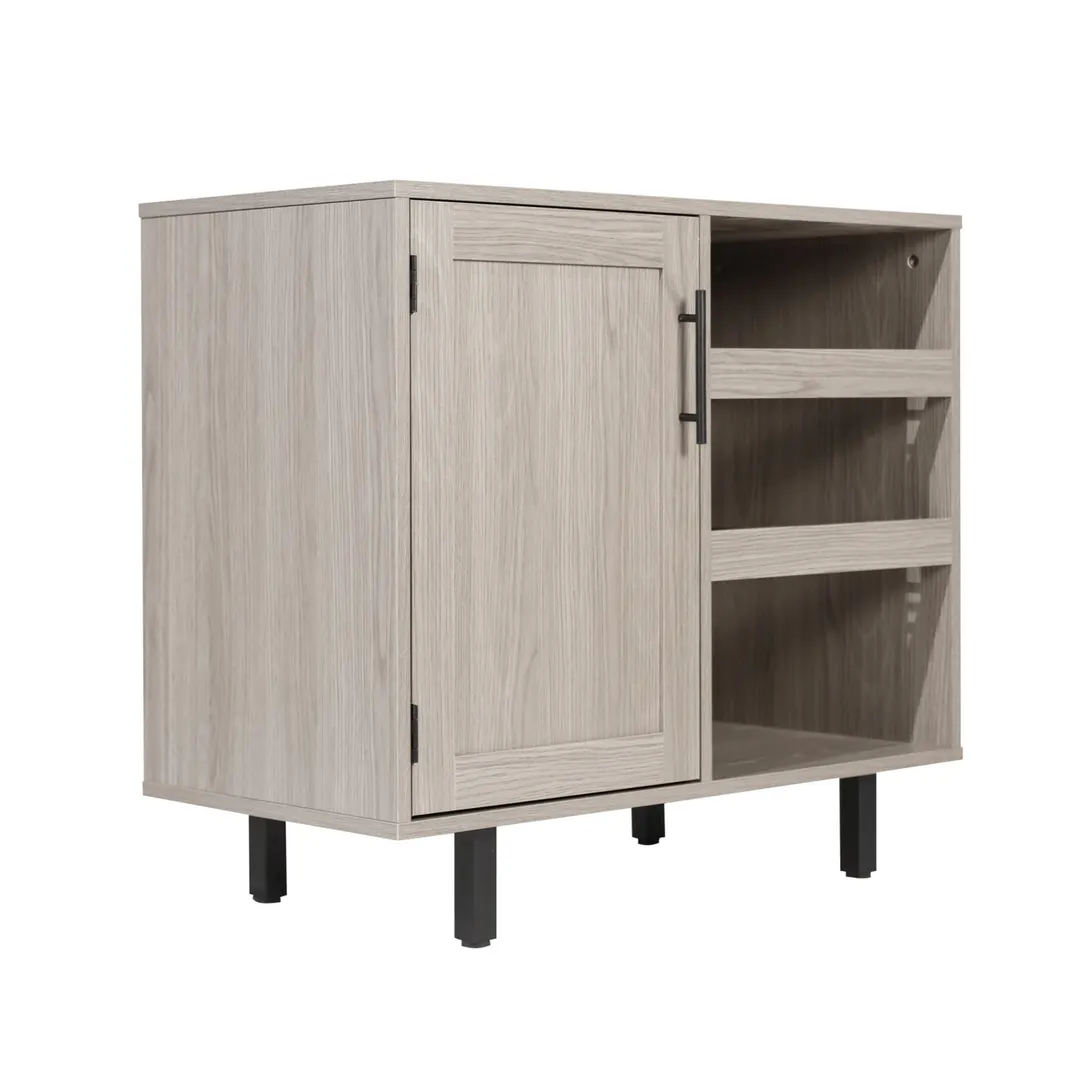 Flash Furniture NAN-F-HY-B23113-GRY-GG Elmont Classic Bar Cabinet, Gray, Shaker Style Single Door, Glass Storage