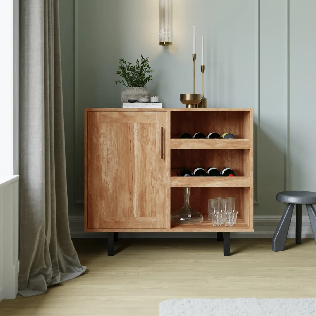 Flash Furniture NAN-F-HY-B23113-LTBRN-GG Elmont Classic Bar Cabinet, Shaker Style Single Door, Light Brown Finish