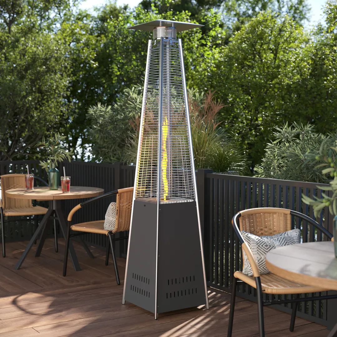 Flash Furniture NAN-FSDC-01-GY-GG Sol Patio Outdoor Propane Heater, 42,000 BTU, Stainless Steel, Slate Gray, with Wheels