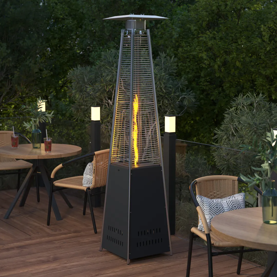 Flash Furniture NAN-FSDC-02-BK-GG Sol Patio Outdoor Propane Heater, 42,000 BTU, Stainless Steel, Black, with Wheels