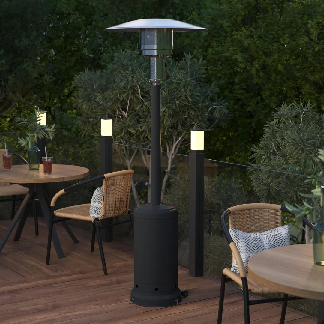 Flash Furniture NAN-HSS-AGH-BK-GG Sol Patio Outdoor Propane Heater, 7.5ft tall, 42000 BTU, Stainless Steel, Black