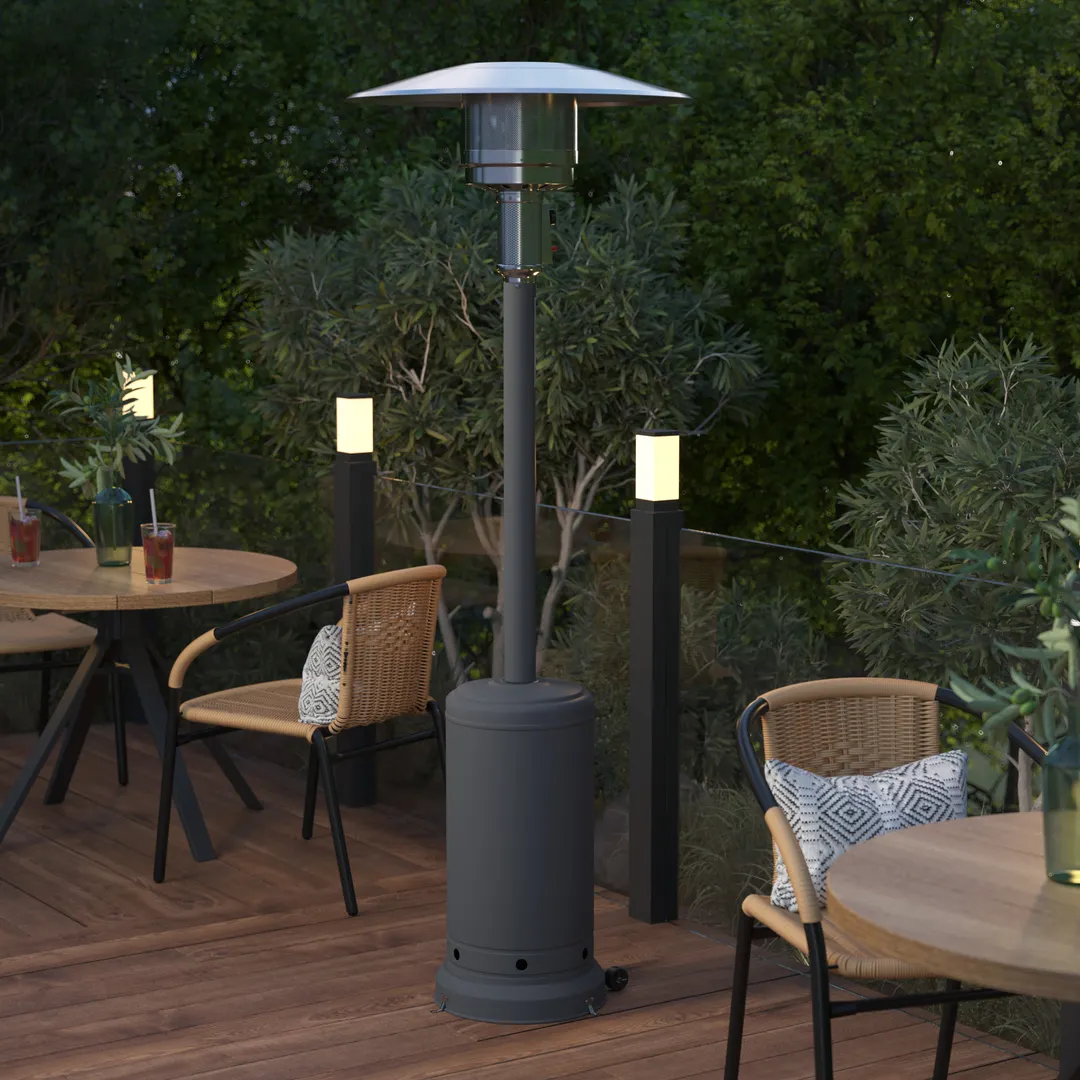 Flash Furniture NAN-HSS-AGH-GY-GG 7.5ft Outdoor Propane Heater, 42,000 BTU, Stainless Steel, Gray