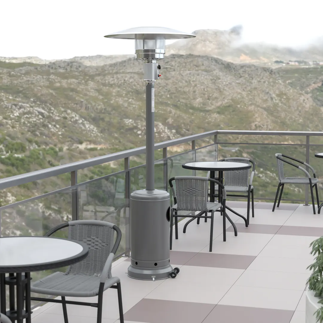 Flash Furniture NAN-HSS-AGH-SL-GG 87" Outdoor Patio Heater, 40,000 BTU, Stainless Steel, Silver, Gas Propane