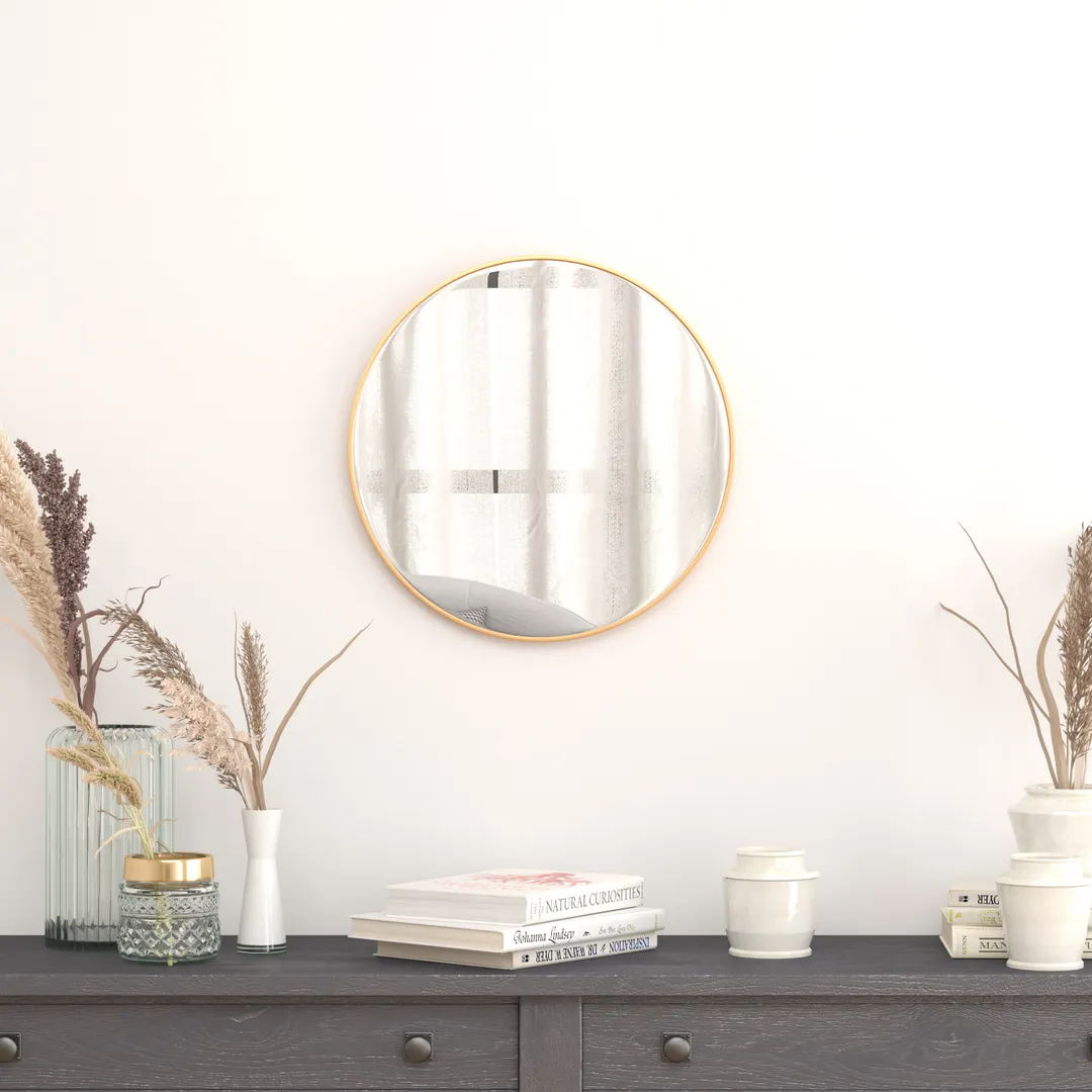 Flash Furniture RH-M003-RD50BB-GD-GG 20" Round Wall Mirror, 4mm Silver-Backed Glass, Gold Frame