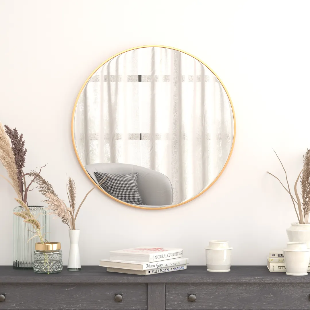 Flash Furniture RH-M003-RD76BB-GD-GG Mirror, 30" Round, 4mm Silver-Backed Glass, Gold Frame
