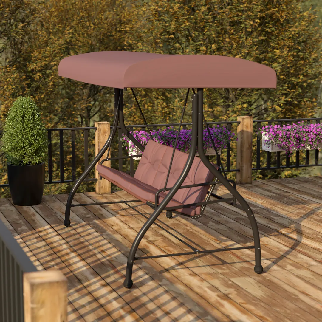 Flash Furniture TLH-007-BN-GG 3-Seat Patio Swing Canopy Hammock, 800 lb. Brown Steel Frame