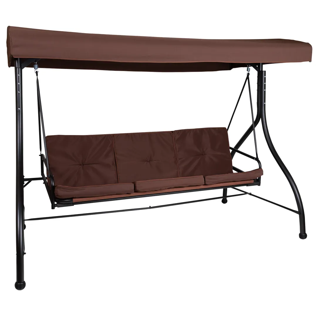 Flash Furniture TLH-007-BN-GG 3-Seat Patio Swing Canopy Hammock, 800 lb. Brown Steel Frame
