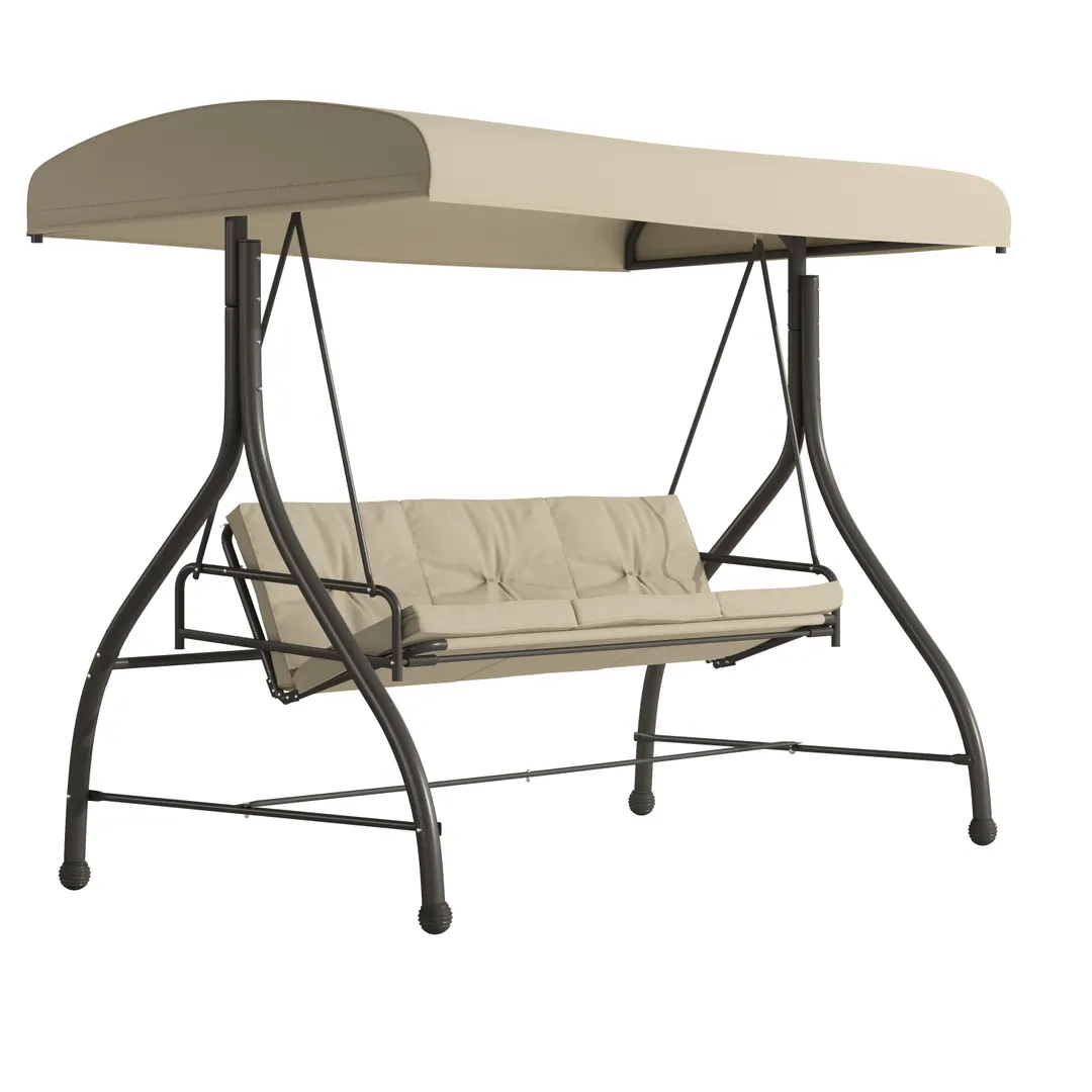 Flash Furniture TLH-007-TAN-GG 3-Seat Patio Swing Canopy Hammock, 800 lbs, Tan, Standalone Steel Frame