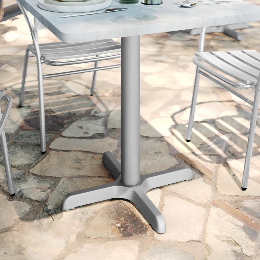 Flash Furniture XU-T2222-SLV-GG Beverly Table Base, 22x22, Bar Height, X-Base, Cast Iron, Silver Finish