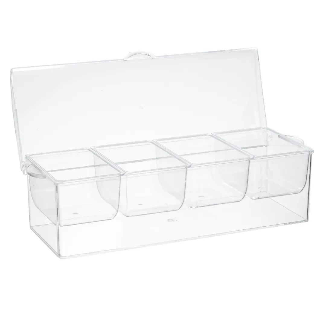 TableCraft Products 10006 Bar Condiment Holder, 16"-1/8 x 6"-1/4 x 5" Clear Plastic with 4 Inserts