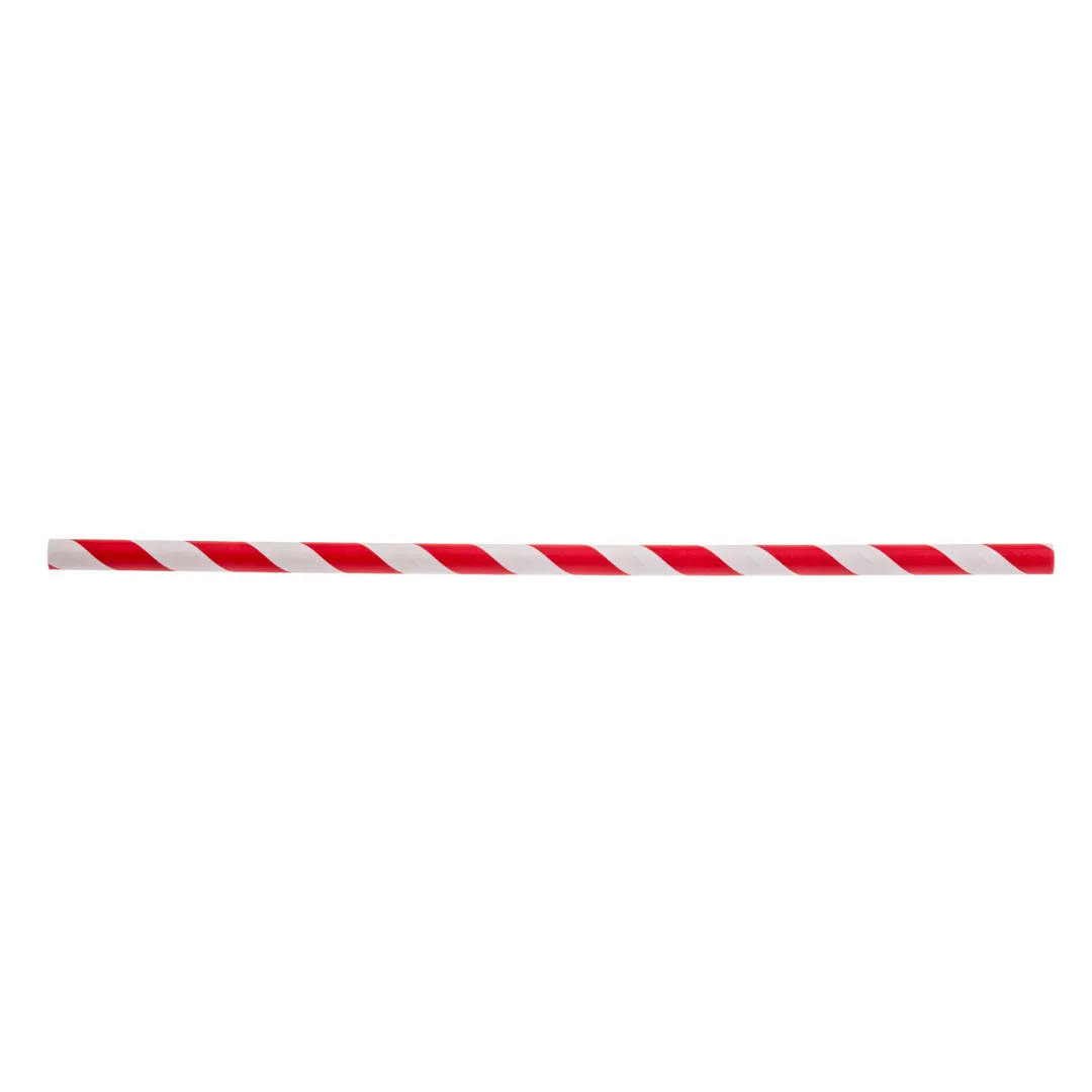 TableCraft Products 100125 Paper Straws, 7-3/4" 6mm, Red Striped, Individually Wrapped - 500/Pack